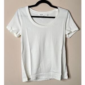NWOT Candace Cameron Bure Short Sleeve Rib Knit Tee Small New Day White